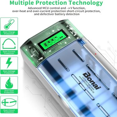 Інтелектуальний зарядний пристрій BONAI для акумуляторів AA/AAA/SC/C/D NI-MH з LCD дисплеєм та функцією розряду, AC