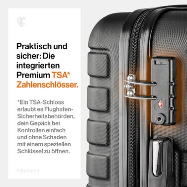 Набір валіз Travely з полікарбонату (77см, 67см, ручна поклажа), чорний, з TSA замком