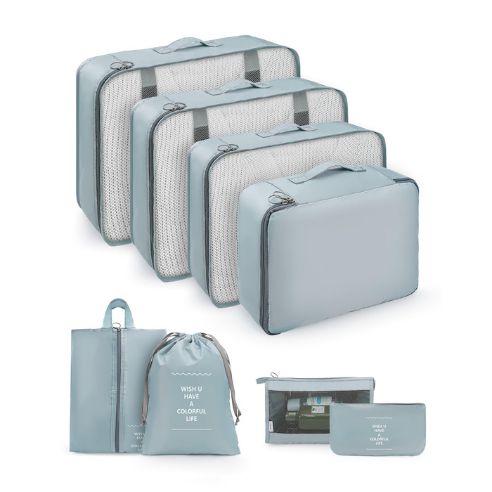 Органайзери для валізи 8 шт., дорожні куби для подорожей, водонепроникні, з косметичкою, сірі