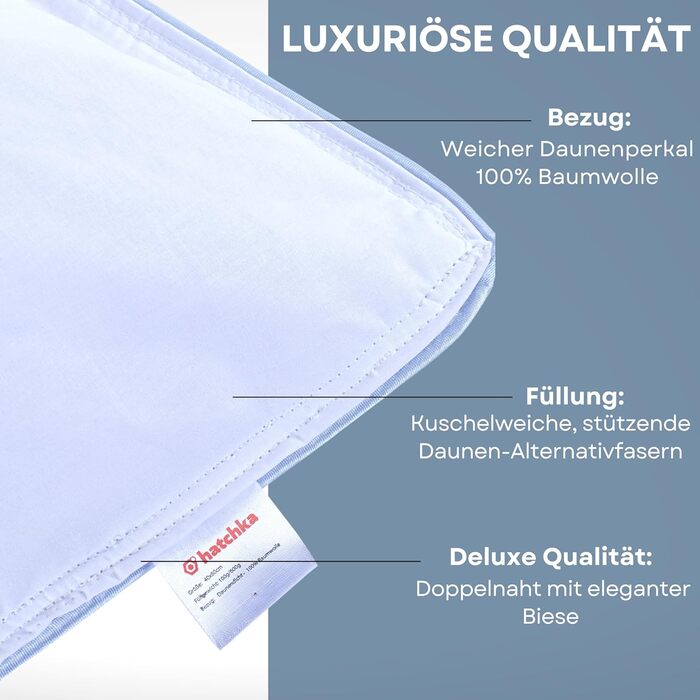 Hatchka Down Alternative Pillow 80x80 - High-Quality Down Pillow Alternative Filling, Durable & Breathable Down Microfiber Pillow 80x80 for a Restful Sleep, Pillow 80x80 OekoTex 80x80 cm