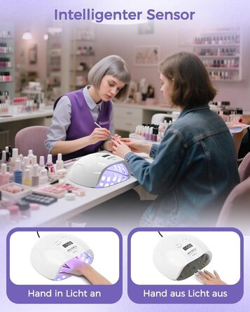LED UV лампа для нігтів NAILGIRLS 150W з таймером, автосенсором та LCD дисплеєм. Підходить для гель-лаку, пальців та нігтів. Знімний магнітний майданчик.