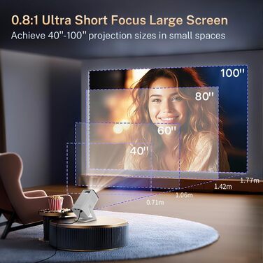 Портативний проєктор LYNCAST з Wi-Fi та Bluetooth, Android 11, 1080P/4K, поворотний на 180°, для домашнього кінотеатру та на відкритому повітрі (VisualCube 300 White)