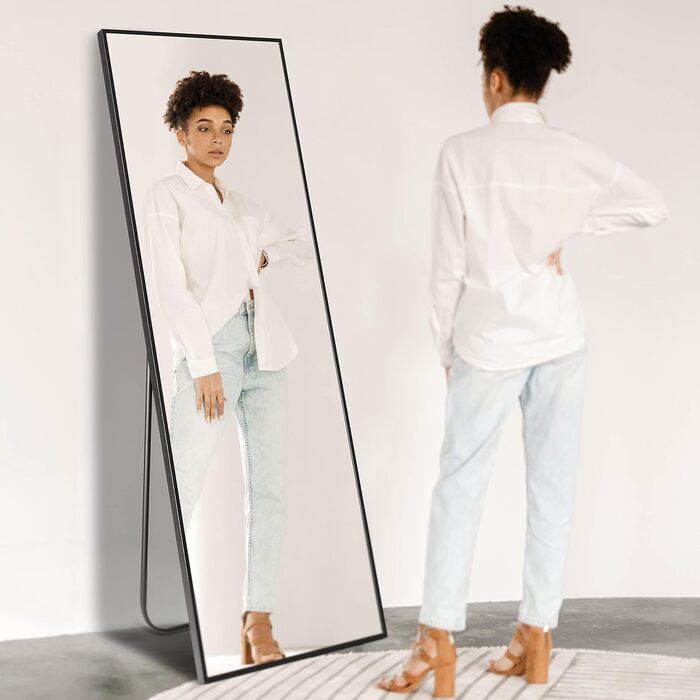 KARDELIA HOME® Mirror - 150x50cm in Matte Black - Brightening 3-in-1 Full-Length Mirror - Practical as a Standing Mirror or Wall Mirror
