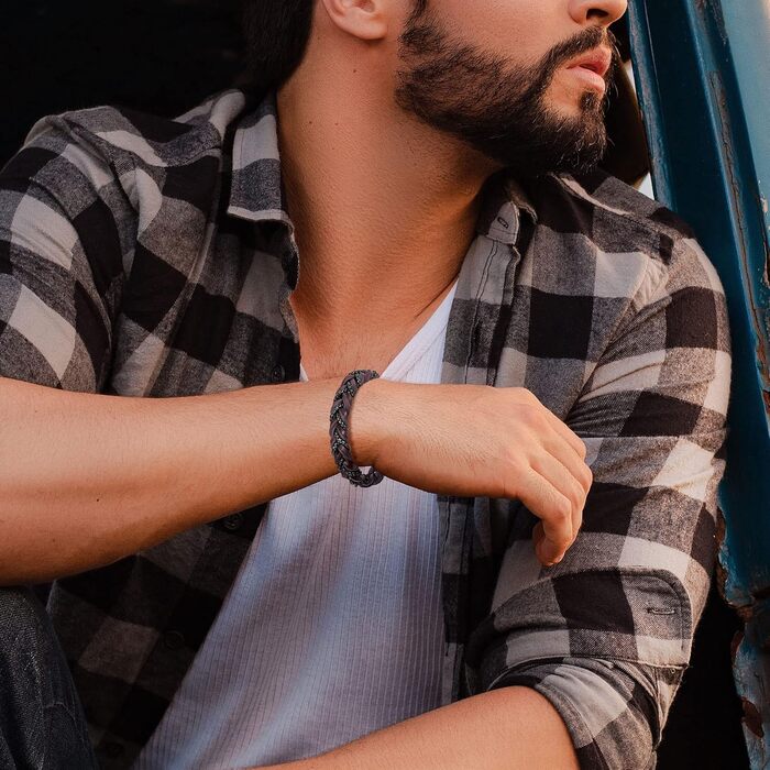 Чоловічий шкіряний браслет преміум-класу з магнітною застібкою з нержавіючої сталі, коричневий (20 см)