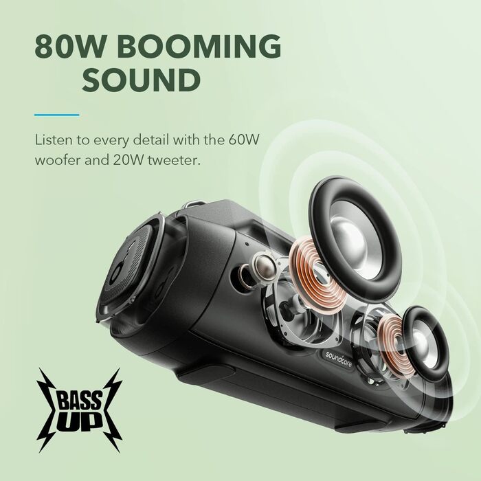Anker Soundcore Motion Boom Plus: Портативна Bluetooth колонка 80 Вт, IP67, 20 годин, з налаштуваннями еквалайзера (Відновлено)