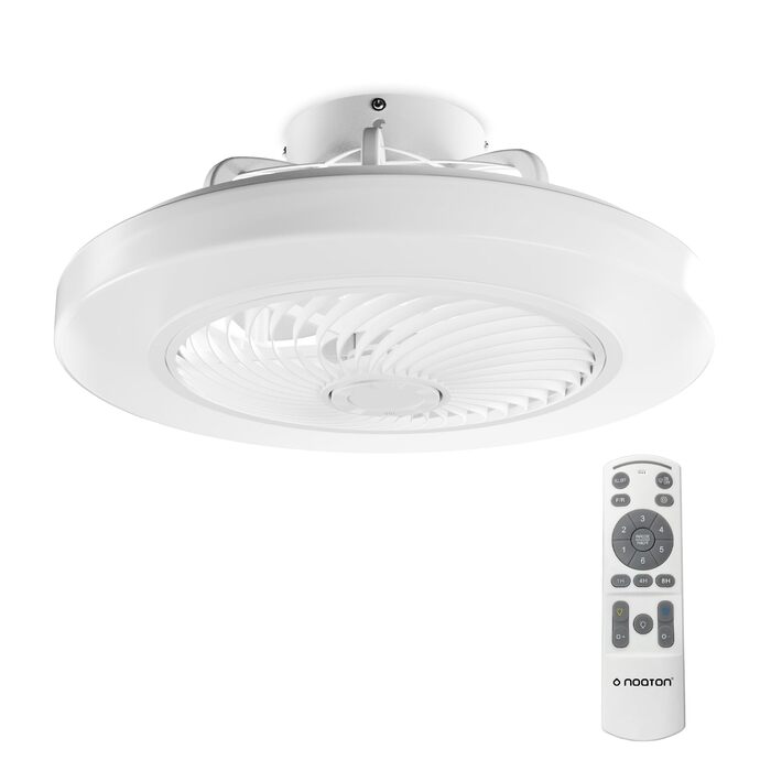 Стельовий вентилятор Noaton Triton 12050B з LED підсвіткою, димування, 3 режими світла, пульт, таймер, 50 см, білий
