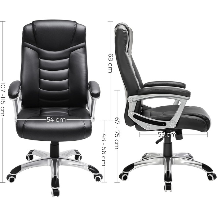 Крісло офісне SONGMICS, ергономічне, регульоване, чорне, OBG21B, 52 x 53 x 122 см