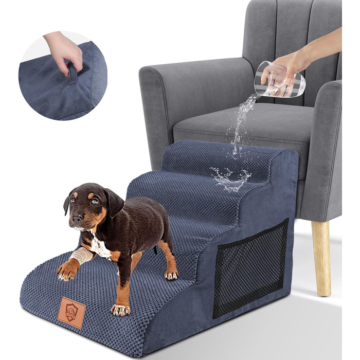 Pet Stairs, Dog Stairs 50cm High, 4-Step Pet Stairs, Removable Non-Slip Foam Dog Ramp, Dog Stairs for Small Dogs and Cats, Washable Cat Stairs (4-Step Pet Stairs, blue)