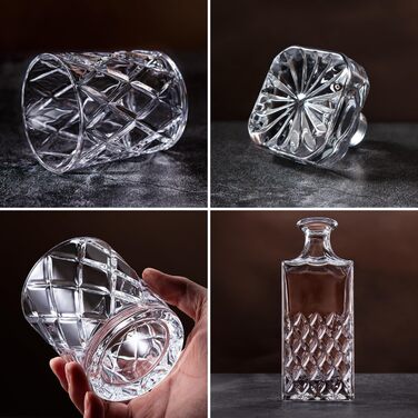 LIGHTEN LIFE Whisky Decanter and Glasses Set, Whiskey Decanter Set, Whiskey Gift Set, 849 ml Crystal Whisky Decanter with 4 Glasses 280 ml in Gift Box (5 Pieces)
