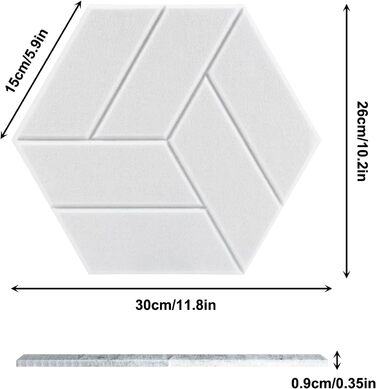 Набір самоклеючих акустичних панелей гексагон 12 шт, звукопоглинаючий акустичний поролон для студії, офісу та геймерської кімнати (30x26x0.9 см), білий