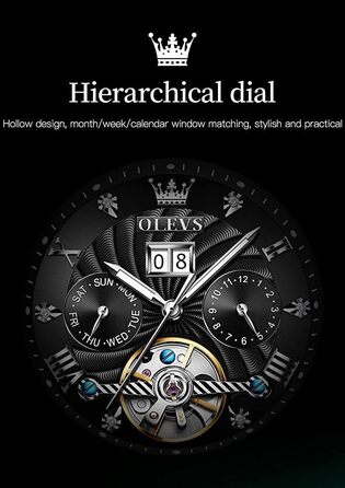 Чоловічий механічний годинник-скелетон OLEVS: автоматичний, з багатофункціональним календарем, водонепроникний, сталевий корпус (Сріблястий та Чорний)