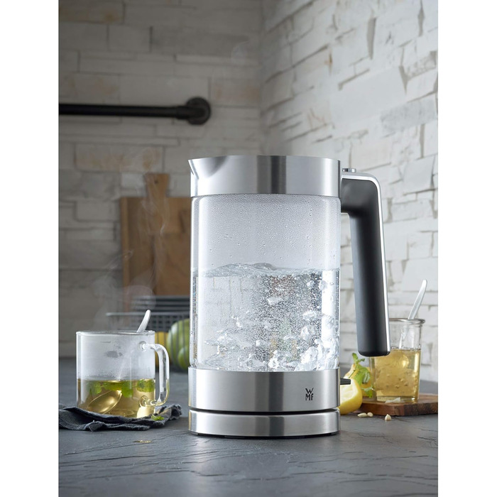 WMF Lono Glass Kettle 1.7 Liter, Glass Kettle with Scale Filter, Cordless, 3000 Watts, Matte Stainless Steel