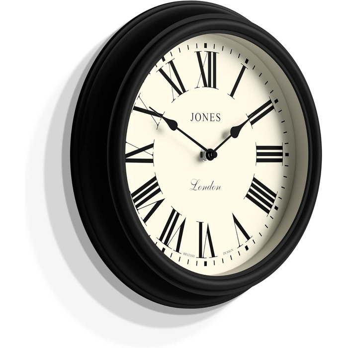 JONES CLOCKS® Venetian Wall Clock | Classic Round | 30cm | Green | Roman Numerals | Traditional design ideal for kitchen, living room or bedroom (Black / Roman Numerals)