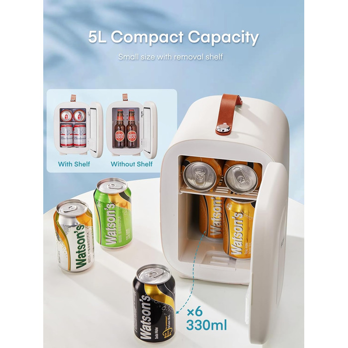 Mini холодильник FOHERE 5 літрів: для напоїв та догляду за шкірою, USB живлення, 220V/12V, білий