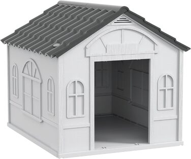 PawHut Dog House with Gable Roof - Weatherproof Outdoor Dog Shelter for Medium Dogs (Up to 20kg) - Grey