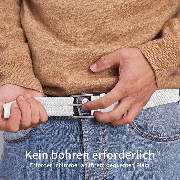 Жіночий/Чоловічий тканинний ремінь Tangchao з плетіння, еластичний, 3.3 см, довжина 90-135 см, білий