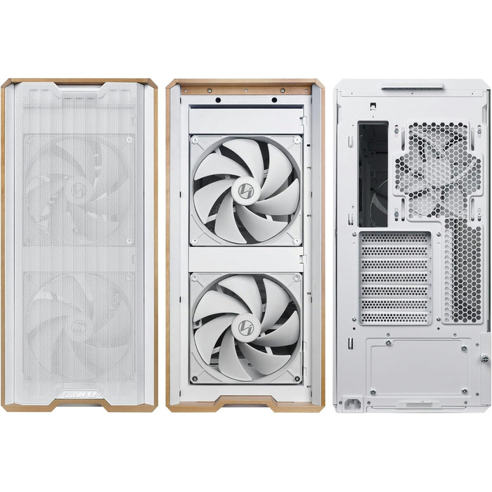 Корпус Lian Li Lancool 217 - ATX Midi Tower з темперованим склом, 5 вентиляторів, шпон дуба, сітчаста передня панель, підтримка Back Connect (білий)