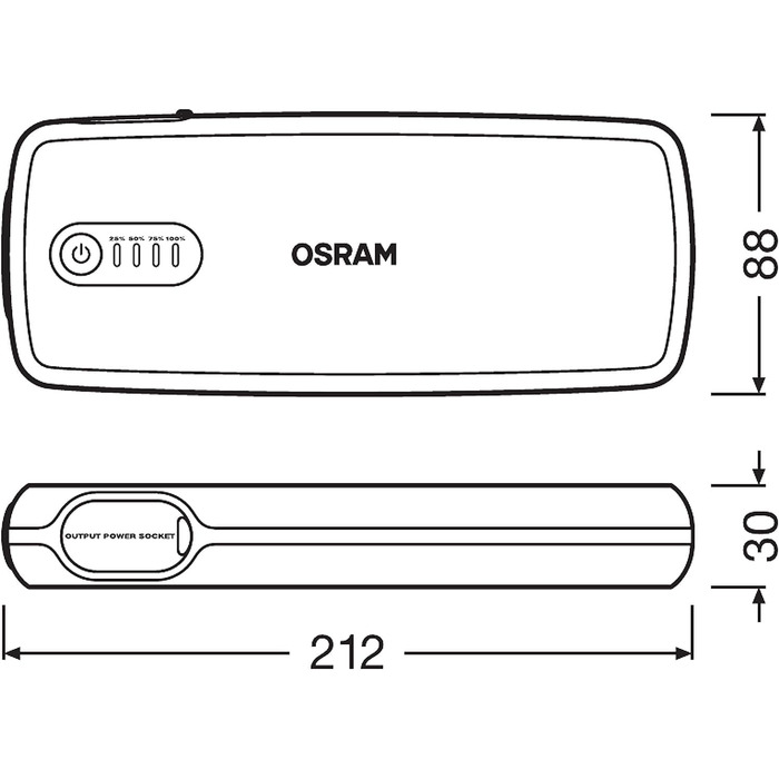 Osram BATTERYstart 400: Літієвий пусковий пристрій 2000A 12V з Powerbank, для бензинових та дизельних двигунів до 8L/4L, 16800mAh