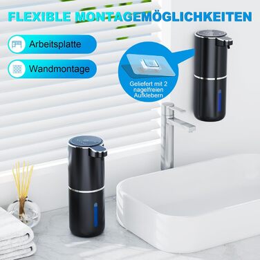 Amzavls Soap Dispenser Automatic, 380ml Wall Mount Touchless Electric Soap Dispenser with Sensor, USB Rechargeable Foam Soap Dispenser for Bathroom, Kitchen, Office Black