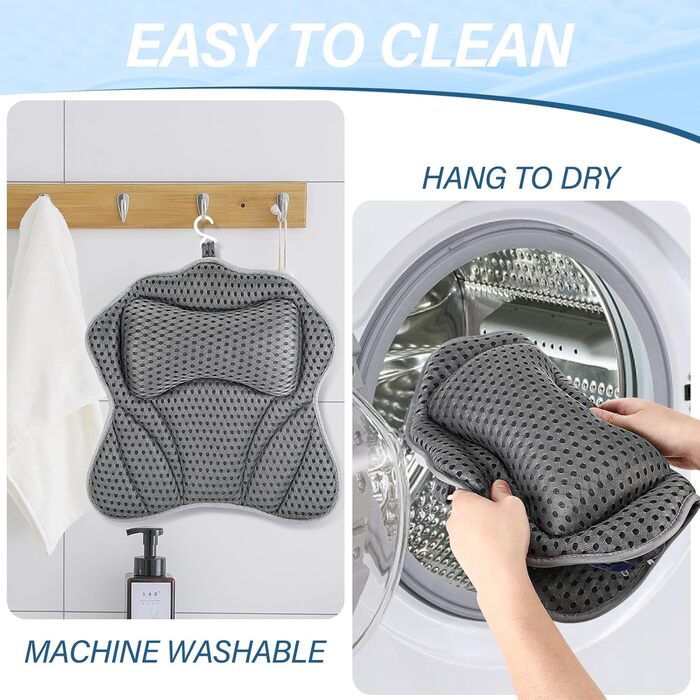 Підголовник для ванни з 2 міцними присосками, анатомічний, з 4D Air Mesh, для комфортного відпочинку та релаксу у ванні