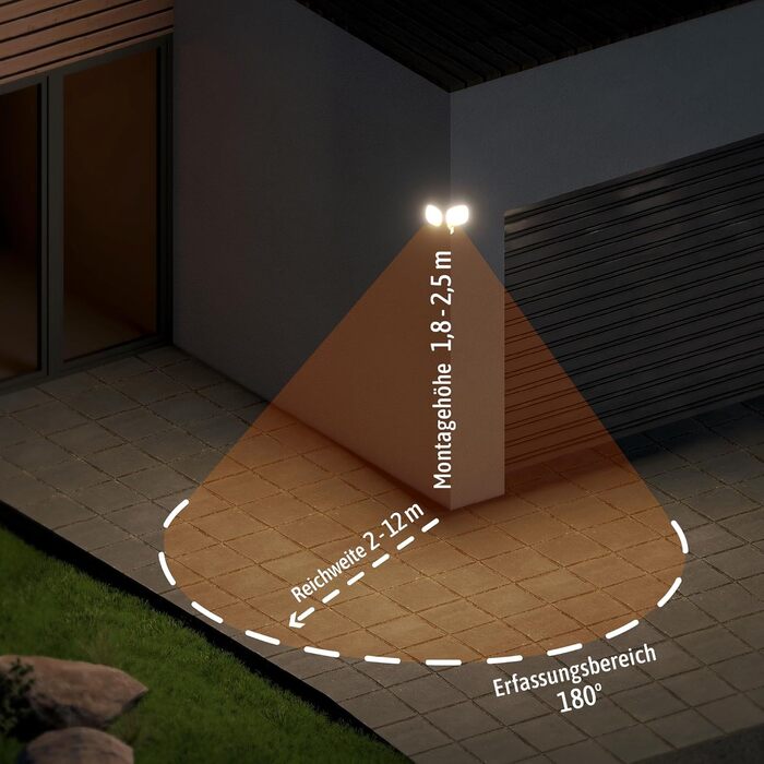 Вуличний LED прожектор SSC-LUXon NORSU з датчиком руху, подвійний, нейтрально-білий, IP65, з кутовим адаптером і сенсором сутінків, модель Ethir