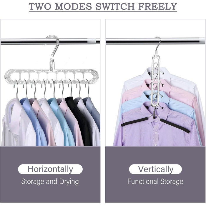 Набір з 5 компактних вішалок Cooltto 9-в-1: обертання 360°, антиковзаючі, з PET, для подорожей, органайзер для шафи, прозорі