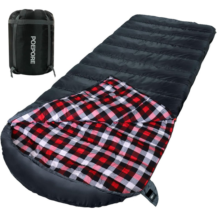 Сплячий мішок Poepore Outdoor Winter для дорослих, Extra Wide, 3-4 сезони, XXL, теплий бавовняний фланелевий ковдровий спальний мішок для кемпінгу, походів, пригод, 230*100см, 0°C (Сірий-R-Zip, -6°C)