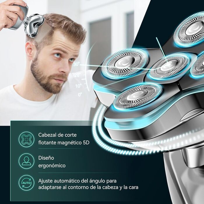 Електричний чоловічий бритва Kensen 3-в-1, IPX6, водонепроникний, для гоління голови з 5D-головками, тример для волосся та носа, для мокрого та сухого гоління, зарядка USB-C