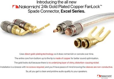 Позолочений Y-подібний роз'єм Nakamichi FanLock Excel-Serie для акустичних кабелів 10-18 AWG, 4мм, для Hi-Fi стерео та домашнього кінотеатру, 4 шт (2 пари)