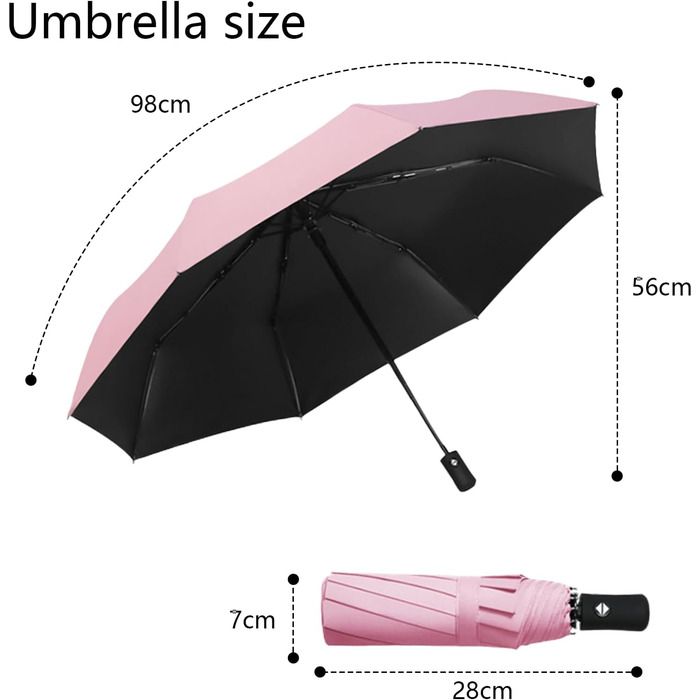 Зонт автоматичний штормостійкий з UV захистом, 8 ребер, легкий та міцний (білий, рожевий)