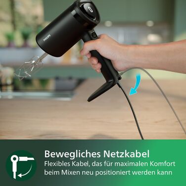 Philips Handmixer 5000 Series, 3-in-1 Hand Mixer, Powerful Motor (500 W), Smart Storage Cup, 5 Speed Settings, Anti-Splash Guard, Black (HR3781/20) 3-in-1 Hand Mixer, Immersion Blender, Chopper