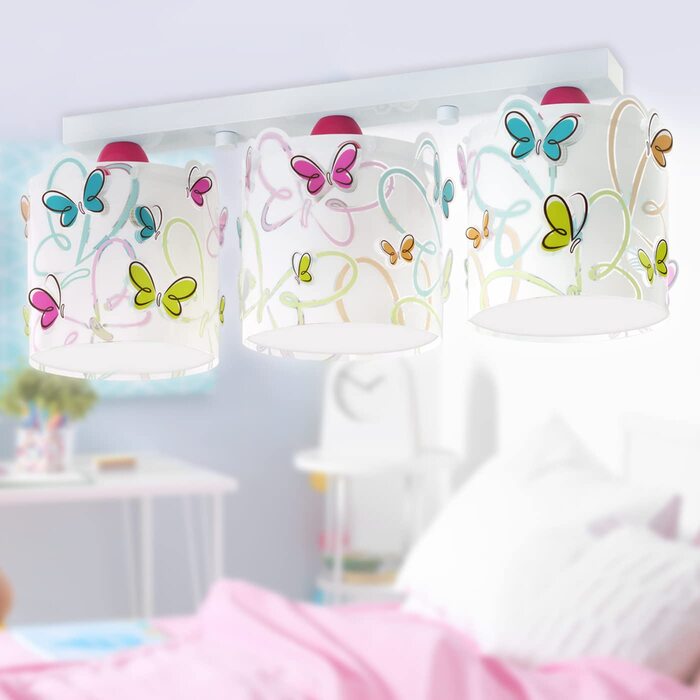 Ceiling light, 3-light, Design: Butterfly, 51 x 15 x 19 cm, Pink