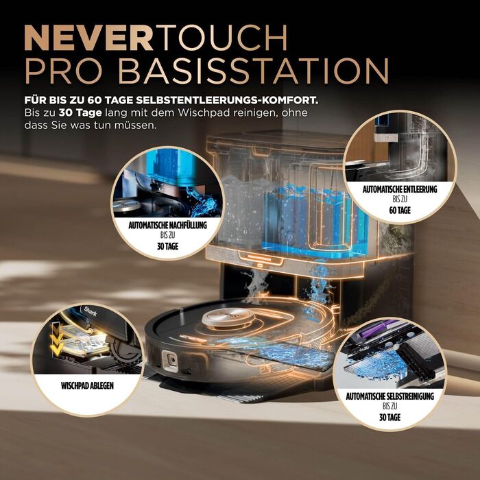 Робот-пилосос Shark PowerDetect 2-в-1 з функцією миття, NeverTouch Pro, самостійне очищення на 60 днів, 3D/LiDAR навігація, NeverStuck, керування через додаток, чорний RV2800ZEEU, 2 щітки, антимікробні подушечки, 1 капсула