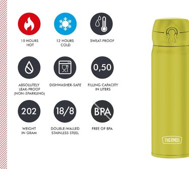 Термос THERMOS Ultralight 0,5 л, нержавіюча сталь, зберігає тепло 10 год, холод 20 год, герметичний, для води, чаю, 500 мл