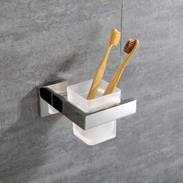 Stainless Steel Toothbrush Holder Bath Drinking Glass Tumbler with Holder Wall Mount, Polished Surface, K7007P