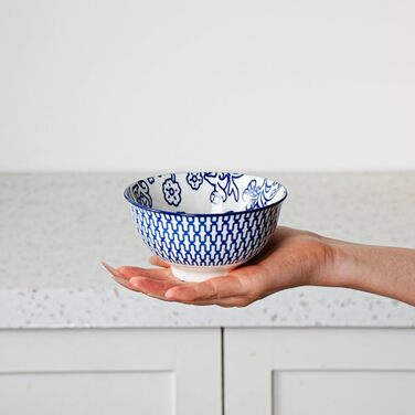 Набір супових тарілок з кераміки, 709 мл, глибокі миски для мюслі, порцеляна, 6 шт., вінтажний блакитний колір