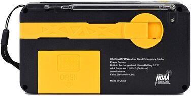 Радіо Kaito Voyager ECO KA336: AM/FM, NOAA, сонячна панель, ручне заряджання, LED-ліхтарик, USB-зарядка для телефону, жовтий