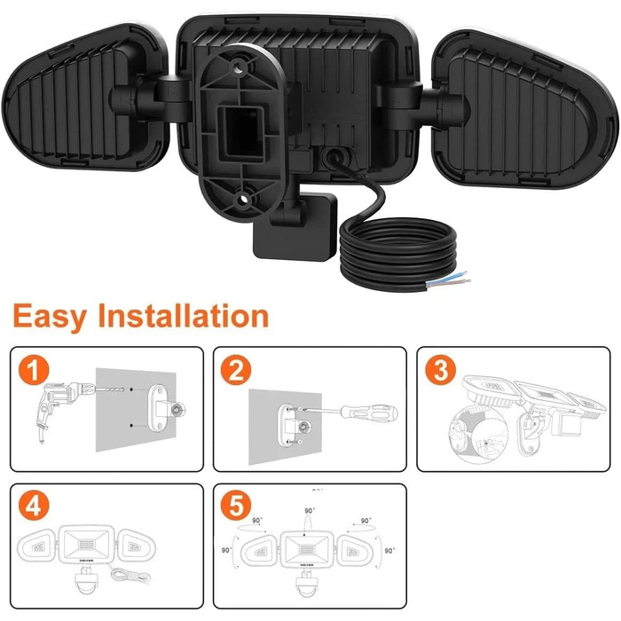 MEIKEE 42W LED Flood Light with Motion Sensor Outdoor 3600LM Outdoor Floodlight IP66 Waterproof LED Floodlight 6500K Three-Head 180° Adjustable Spotlight for Garage Garden Terrace Yard