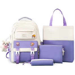 Шкільний рюкзак Tanou для дівчаток 4-в-1 (рюкзак, пенал, сумка для плеча, сумка для підручників), 3-7 клас, стильний дизайн, фіолетовий