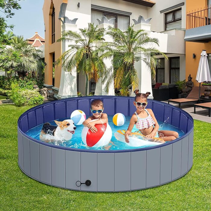Dreamhigh® Dog Pool for Large Dogs 160 x 30cm, Non-Slip Splash Pool for Dogs, Foldable Splash Pool for Children and Large & Small Dogs