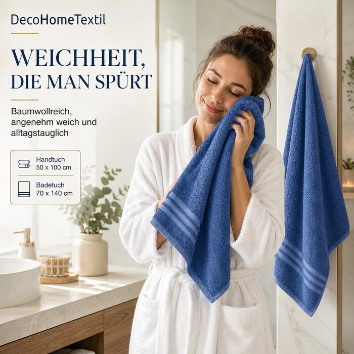 Набір рушників DecoHomeTextil Eco (6 шт.), махрові, екологічні та гігроскопічні, сині (4 шт. 70x140 см, 2 шт. 50x100 см)