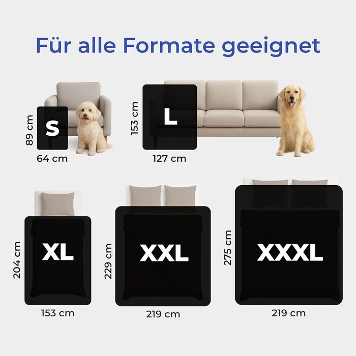 Водонепроникний коврик для собак Dreamzie 63x88 см - для дивана та ліжка. З обох боків Sherpa Fleece, прання допустиме (Чорний, L 127x152 см)