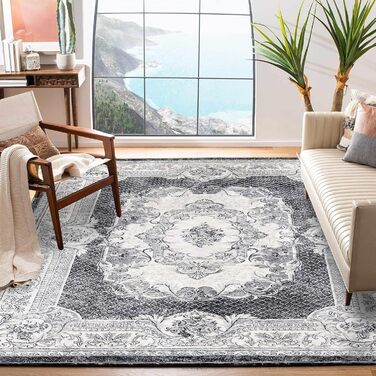 Килим для вітальні сучасний, короткий ворс, неслизький, пральний, м'який, для вітальні, спальні та їдальні, сірий та білий, 120 x 160 см сіро-білий, прямокутний