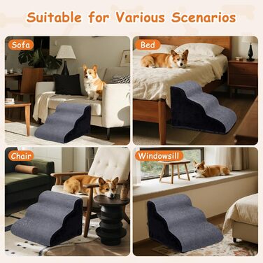 Сходинка для собак Nobleza – 3 сходинки, сіра, 35x56x40 см, для маленьких собак, з миючим покриттям та протиковзким дном