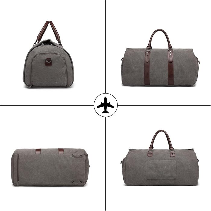 Portable Garment Bag, Men's Suit Bag for Business Travel, Large Leather Travel Bag with Shoe Compartment (Gray Backpack)