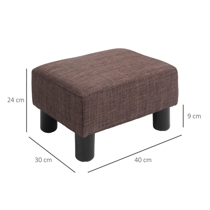 HOMCOM Footstool Ottoman - Holds up to 100 kg, Rectangular Upholstered Footstool for Living Room, Hallway, Brown, 40 x 30 x 24 cm