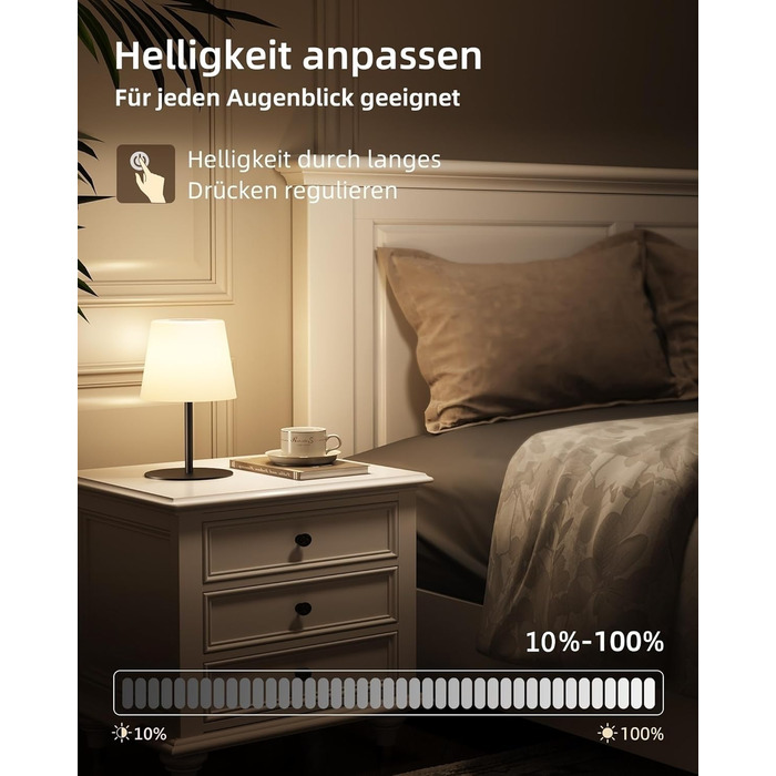 Світлодіодні настільні лампи EZVALO бездротові, 2 шт., IP65, USB-C, диммер сенсорний, 3 режими світла, для дому та кемпінгу (Чорні)