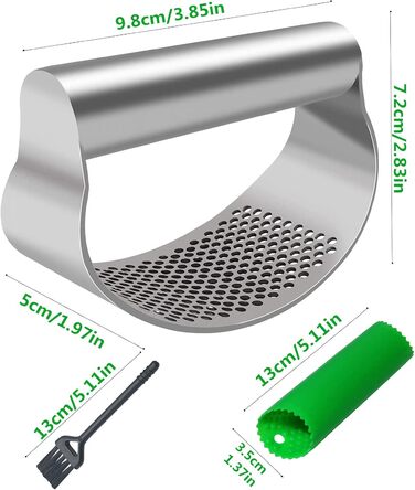 Прес для часнику з нержавіючої сталі, рокер, подрібнювач, прес-подрібнювач часнику, кухонний аксесуар з силіконовим очищувачем