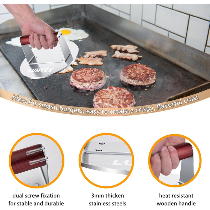Прес для бургерів з нержавіючої сталі, 16 см, професійний, для гриля, легко миється