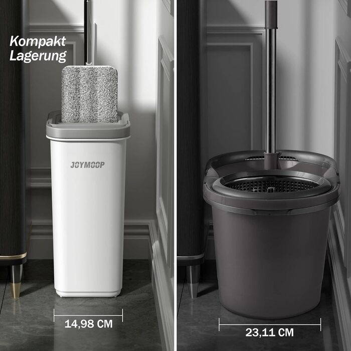 JOYMOOP Mop and Bucket Set with Wringer, Hands-Free Flat Mop and Bucket, with 3 Washable Microfiber Pads, Wet and Dry Use, Floor Cleaning System
